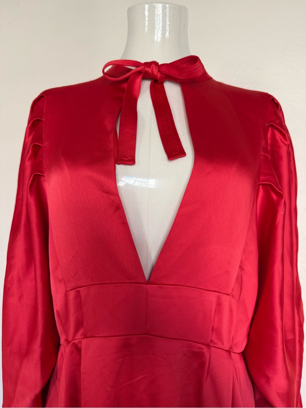 Self-Portrait Midi Satin Red Dress with Cut Out - Picture 2 of 6